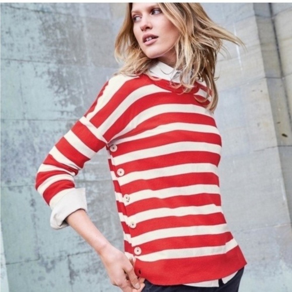 Boden Grace Button Striped Long Sleeve Sweater XL